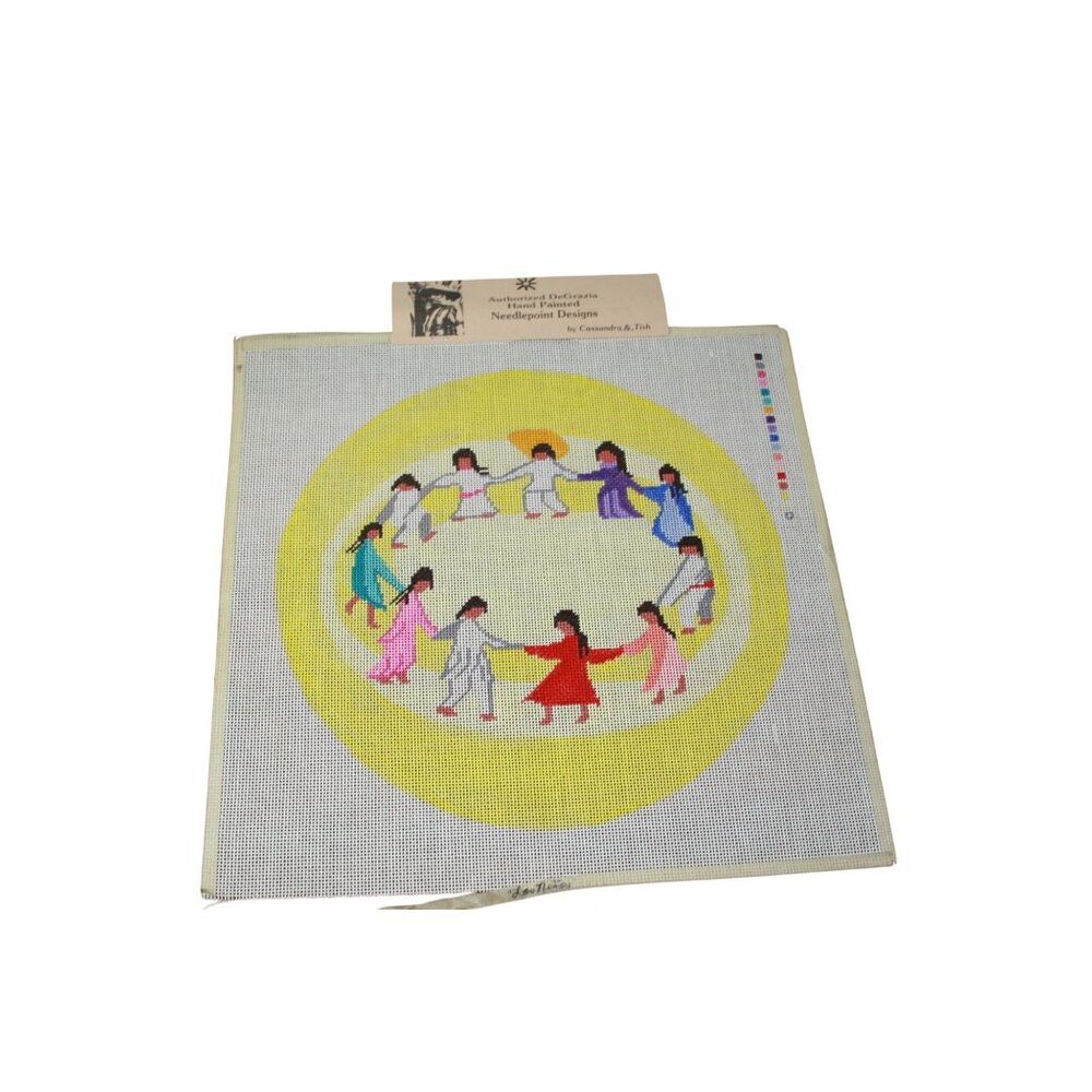 Rare Authorized DeGrazia Handpainted Needlepoint Canvas 14" Circle Sundance Desi